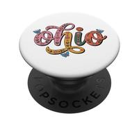 Ohio Floral Script Colorful State Pride Design, Womens Kids PopSockets PopGrip Adhesivo