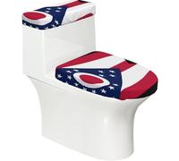 Ohio State Flag - Juego de tapa de inodoro y tapa de tanque de inodoro, 2 piezas de accesorios de decoración de baño, diseño elástico de impresión completa, se adapta a la mayoría de inodoros