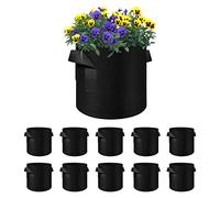 Ohiyoo 10 bolsas de cultivo de 60 L con asas, 15 galones de tela de fieltro para plantas, para patatas, tomates, verduras, flores, plantas (15 galones, 60 L)