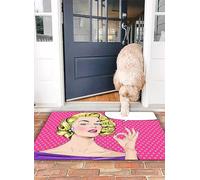 OHJEAJDS Alfombra de baño Antideslizante para baño,Absorbente de Agua,Felpa,Microfibra, (50x80 cm),Chica Rubia en Estilo Pop Art. Mano con la Palabra Ok. Bocadillo de diálogo vacío.