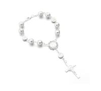 Ohleats Rosario de coche para espejo retrovisor, decoración personalizada de cuentas de bendición de cruz de visión trasera, colgante de rosario católico de visión trasera automática, accesorios de