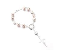 Ohleats Rosario de coche para espejo retrovisor, decoración personalizada de cuentas de bendición de cruz de visión trasera, colgante de rosario católico de visión trasera automática, accesorios de