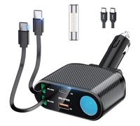 OHLPRO Cargador Coche Carga Rápida 5 en 1 Retráctil, 168W Mechero Coche Accesorios 12V Adaptador USB C con PD/QC Cables Dobles Toma, Compatible con iPhone 16 15 Pro MAX 14 13 Samsung Galaxy S24 S22