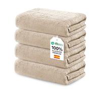Ôhm Toallas de Lavabo 50x100 cm 100% Algodón 500 g/m² - Toallas de Mano para Baño - Alta Absorción y Suavidad, Beige - Oeko-Tex - Pack 4 Unidades