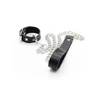 Ohmama Collar Para Pene Y Correa Piel Con Cadena Metalica