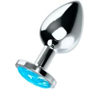 OhMama Plug anal con cristal azul, acero, talla L, 1 ud