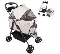 OHMG 3 en 1 Cochecito Buggy Plegable Perro Gato,Cesta de almacenamiento Portavasos Tela 600D Oxford Impermeable 4 ruedas Resistente al desgaste a 360°,Ventana de red,Portavasos