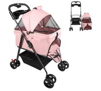 OHMG 3 en 1 Cochecito Buggy Plegable Perro Gato,Cesta de almacenamiento Portavasos Tela 600D Oxford Impermeable 4 ruedas Resistente al desgaste a 360°,Ventana de red,Portavasos