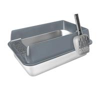 OHMG - Bandeja de cama de acero inoxidable para gatos con pala, limpieza fácil, metal para casa de inodoro, bordes extraíbles, antifugas, para gatos adultos, gatitos, conejos, sin BPA, apertura en la