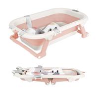 OHMG Bañera Bebe, Bañera Plegable Bebé, Bañera Bebé Con Termómetro Digital, Cojín De Baño, Bañera Bebe Plegable, Compacta Portátil Con Bandeja De Almacenamiento (D-Rose-83 x 47 x 28 cm)