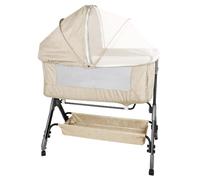 OHMG Bed multifunción 3 en 1,Cuna colecho y Parque,para niños de hasta 15 kg,con Ajuste de Altura de 5 Posiciones,con colchón,Correas de sujeción y Ruedas (Beige (104x52x103-115cm))
