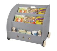 OHMG Biblioteca para niños, con ruedas, estante para libros y juguetes, almacenamiento con 3 compartimentos para dormitorio, sala de juegos, método Montessori, blanco/gris