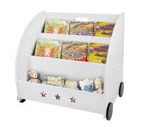 OHMG Biblioteca para niños, con ruedas, estante para libros y juguetes, almacenamiento con 3 compartimentos para dormitorio, sala de juegos, método Montessori, blanco/gris