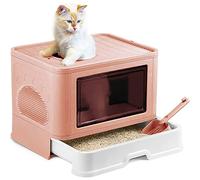 OHMG Caja de arena para gatos, caja de arena para gatos con tapa y accesorios, incluye pala y alfombrilla, caja grande XXL, bandeja extensible (azul-48,5 x 36,5 x 38 cm)