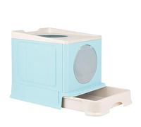 OHMG Caja de arena para gatos, caja de arena para gatos con tapa y accesorios, incluye pala y alfombrilla, caja grande XXL, bandeja extensible (azul-48 x 39 x 34 cm)