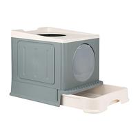 OHMG Caja de arena para gatos, caja de arena para gatos con tapa y accesorios, incluye pala y alfombrilla, caja de arena para gatos, tamaño XXL, bandeja extensible (ceniza-48 x 39 x 34 cm)