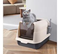 OHMG Caja de arena para gatos con tapa, incluye pala, bandeja extraíble, 2 aberturas, fondo antigoteo