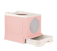 OHMG Caja de arena para gatos con tapa y accesorios, incluye pala y alfombrilla, caja de arena para gatos grande, XXL, bandeja extensible (polvo-48 x 39 x 34 cm)