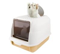 OHMG Caja de arena para gatos, con tapa y accesorios, incluye pala y alfombrilla, caja de arena para gatos, tamaño XXL, bandeja extensible (naranja-36 x 51 x 34 cm)