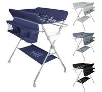 OHMG Cambiador Bebé,Cambiador Plegable Bebe,Colchón Acolchado y Impermeable Fácil de Limpiar,Cambiador Bebe con Cesta y Estantes,Tela Oxford,4 Ruedas con Freno