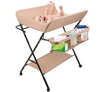 OHMG Cambiador Plegable con Cesta y Estantes,Mueble Cambiador Bebe Plegable y Portátil,Cambiador con 4 Ruedas,Ajuste de Altura,Cambiador para Bebé Plegable y Portátil,Tela Oxford