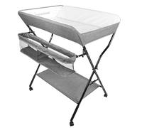 OHMG Cambiador Plegable con Cesta y Estantes,Mueble Cambiador Bebe Plegable y Portátil,Cambiador con 4 Ruedas,Ajuste de Altura,Cambiador para Bebé Plegable y Portátil,Tela Oxford
