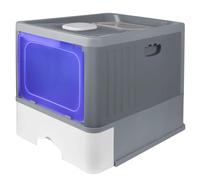 OHMG - Casa de aseo para gatos, bandeja de arena cerrada con pala, puerta translúcida, 2 opciones de entrada y salida, cama para gatos XXL,fondo antifugas (gris-UV-48 x 37 x 38 cm)