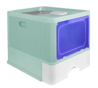 OHMG - Casa de aseo para gatos, bandeja de arena cerrada con pala, puerta translúcida, 2 opciones de entrada y salida, cama para gatos XXL,fondo antifugas (Vert-UV-48 x 37 x 38 cm)