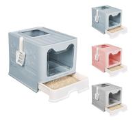 OHMG Casa de inodoro, bandeja de arena cerrada para gato, casa de baño, plegable, doble puerta batiente y superior + pala + cajón de arena de fácil limpieza, 38 x 41 x 51 cm, limpieza fácil