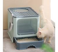 OHMG Casas de aseo para gatos, bandeja de arena para gatos, bandeja de arena cerrada para gatos grande, casita para gatos con tapa, bandeja extraíble, filtro y pala de arena (D-verde-50 x 35 x 38 cm)