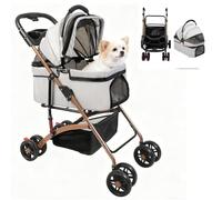 OHMG - Cochecito 3 en 1 para perro y gato, plegable hasta 35 kg, ruedas EVA resistentes al desgaste a 360°, cesta de almacenamiento, ventana de red, cochecito ultra compacto