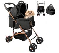 OHMG - Cochecito 3 en 1 para perro y gato, plegable hasta 40 kg, ruedas EVA resistentes al desgaste a 360°, cesta de almacenamiento, ventana de red, cochecito ultra compacto