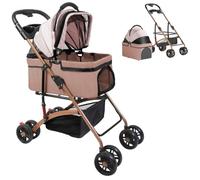 OHMG - Cochecito 3 en 1 para perro y gato, plegable hasta 40 kg, ruedas EVA resistentes al desgaste a 360°, cesta de almacenamiento, ventana de red, cochecito ultra compacto