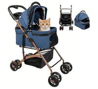 OHMG - Cochecito 3 en 1 para perro y gato, plegable hasta 40 kg, ruedas EVA resistentes al desgaste a 360°, cesta de almacenamiento, ventana de red, cochecito ultra compacto
