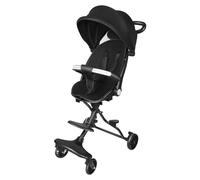 OHMG - Cochecito de caña ultraligero plegable, compacto, plegable y reclinable de nacimiento a 25 kg, con sistema Trolley, cochecito de viaje de 6 meses+arnés de 5 puntos (negro+gris-30 x 55 x 86,5