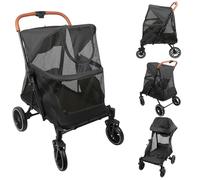 OHMG - Cochecito grande plegable para perro, portavasos, correa de seguridad, ruedas con freno de 360°, ventana de malla, aleación de aluminio, carro para perro grande