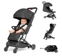 OHMG - Cochecitos de la ciudad, 0-4 años, 0-22 kg, cochecito de bebé, ligero y compacto, 3 posiciones de inclinación, posición alargada, plegable automática, correa para el hombro (negro-63 x 30 x 101
