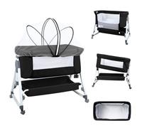 OHMG Cuna de Noche 3 en 1, Cuna portátil de Viaje con Red Transpirable y colchón, Cama portátil Ajustable para bebé, niña y niño,con Ajuste 5 Posiciones (Negro (80x40x100-115cm))