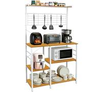OHMG Estantería de cocina, estante para cafetera, estante de panadería, 5 estantes y 4 ganchos, para horno de microondas, marco de metal, 40 x 90 x 168 cm