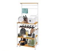 OHMG - Estantería de cocina, mueble de almacenamiento, isla de cocina, soporte para toallas, bar de café de 4 niveles con 8 ganchos en S, soporte para microondas, 59 x 40 x 143 cm