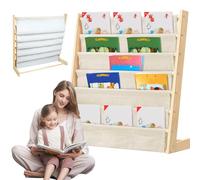 OHMG - Mueble de almacenamiento infantil de 6 niveles, estantería de pared, estantería de libros y muebles para dormitorio de bebe, bibliotecas infantiles con bolsillo, madera natural