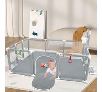 OHMG Parque Bebé, 180 x 120 cm, Modulable, gran parque infantil pequeño, parque plegable para bebé, con red transpirable y cremallera, 2 anillas, bolas (gris profundo, B-180 x 120 x 66 cm)