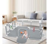 OHMG Parque Bebé, 180 x 120 cm, Modulable, gran parque infantil pequeño, parque plegable para bebé, con red transpirable y cremallera, 2 anillas, bolas (gris claro, B-180 x 120 x 66 cm)