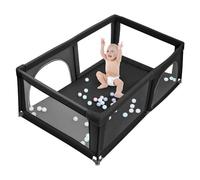 OHMG Parque infantil,180 x 150 x 66 cm,parque plegable para bebe,modular de malla con 50 bolas,parque de juegos de bebé,interior y exterior,centro de actividades de parque infantil, Negro(50 bolas)