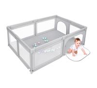 OHMG Parque para bebé, 205 x 147 x 66 cm, pequeño parque modular para bebé con 50 bolas y puerta de seguridad, valla para bebés, parque infantil interior y exterior, centro de actividades para niños