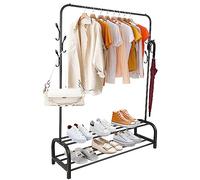 OHMG - Perchero de pie con varillas, 110 x 46 x 157 cm, soporte para ropa de metal, con doble capa estante de almacenamiento, almacenamiento versátil (negro-110 x 33 x 145 cm)