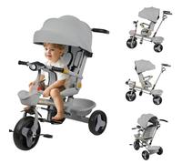 OHMG Triciclo de bebé escalable con mango padre, 10 meses-4 años, 0-25 kg, tamaño ajustable, asiento cómodo y reversible, cubierta de protección, plegable compacta, bicicleta de bebé