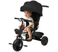 OHMG Triciclo de bebé escalable con mango padre, 10 meses-4 años, 0-25 kg, tamaño ajustable, asiento cómodo y reversible, cubierta de protección, plegable compacta, bicicleta de bebé