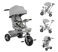 OHMG Triciclo evolutivo,5 en 1,9 Meses a 25 kg,Triciclo Infantil,Bicicleta para niños, Asiento Giratorio 360º, Manillar y Capota, Arnés de Seguridad, Cesta Timbre, Carrito,reposapiés y Parasol