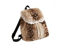 OhMill - Mochila de piel sintética para mujer y niña, con cordón, marrón | Mochila de peluche linda y suave, de gran capacidad, con correa ajustable, diseño de alce, para uso diario